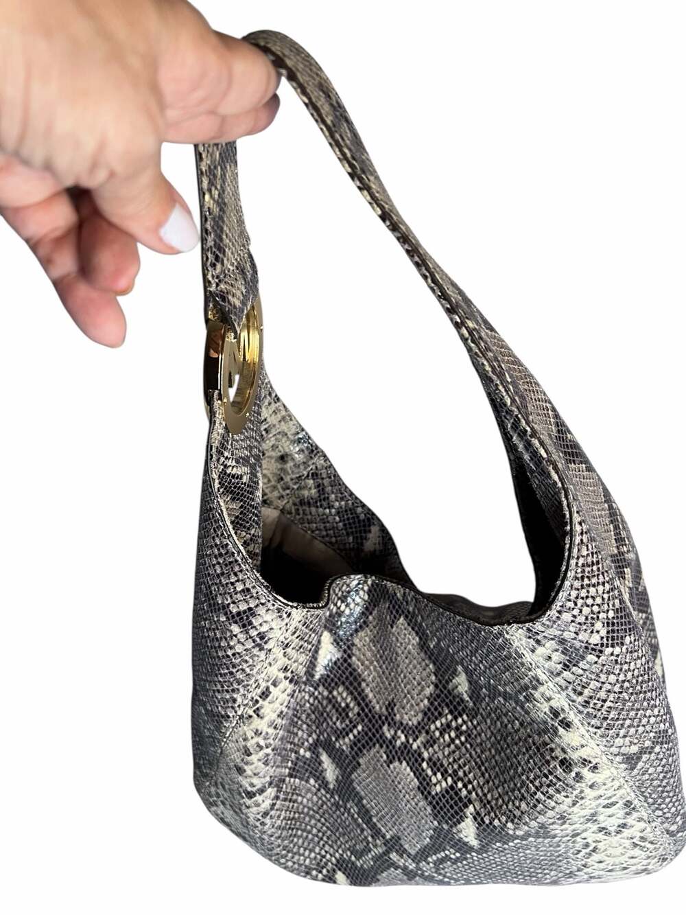 Michael Kors Fulton Python Embossed Leather Hobo Shoulder Bag Snakeskin Vintage - Picture 4 of 5